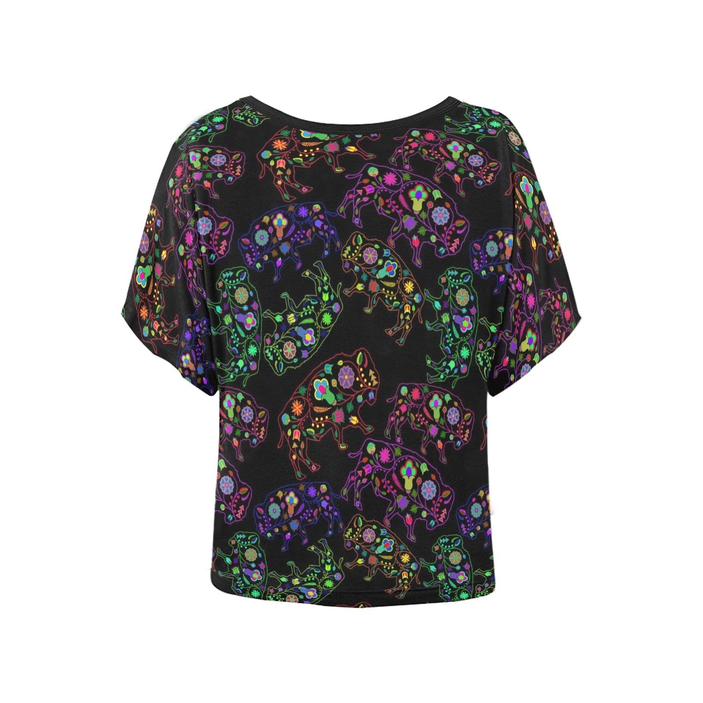 Neon Floral Buffalos Women's Batwing-Sleeved Blouse T shirt (Model T44) Women's Batwing-Sleeved Blouse T shirt (T44) e-joyer 