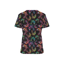 Load image into Gallery viewer, Neon Floral Eagles All Over Print Scrub Top Scrub Top e-joyer 
