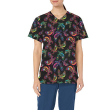 Load image into Gallery viewer, Neon Floral Eagles All Over Print Scrub Top Scrub Top e-joyer 
