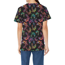 Load image into Gallery viewer, Neon Floral Eagles All Over Print Scrub Top Scrub Top e-joyer 
