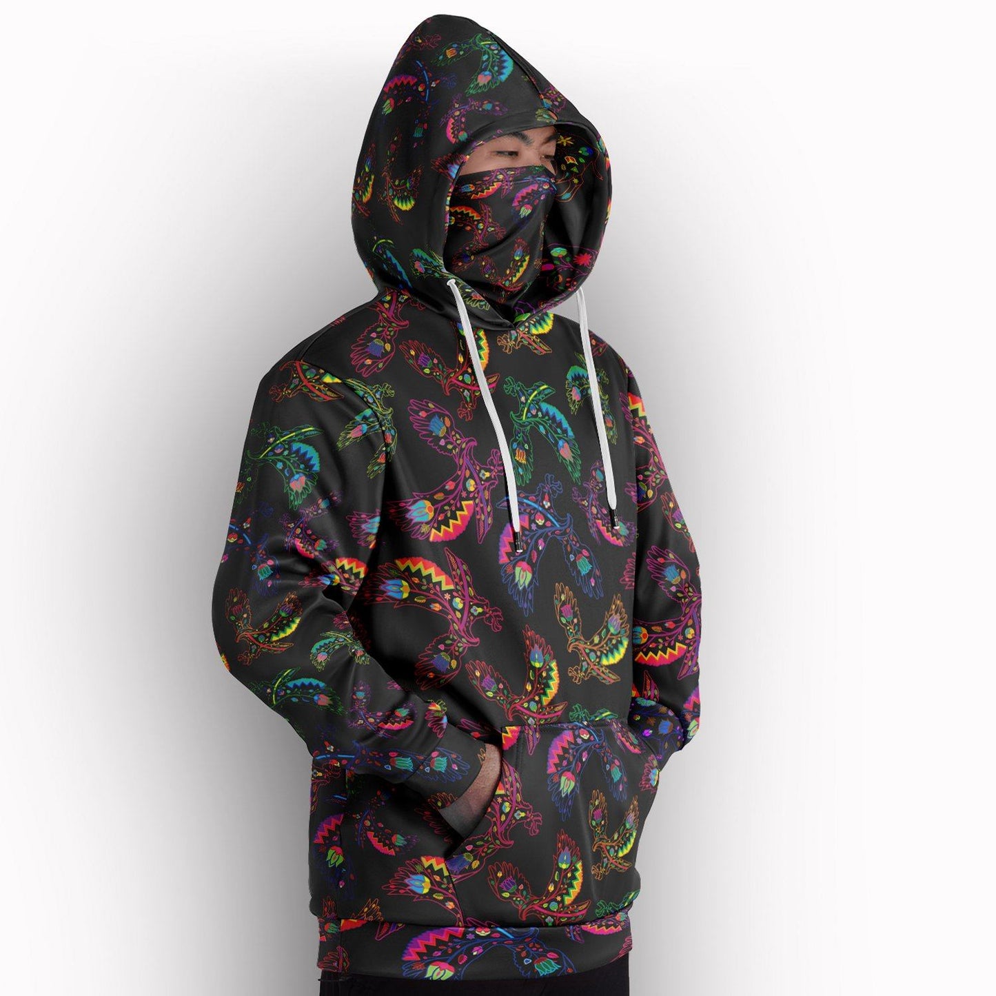 Neon Floral Eagles Hoodie with Face Cover 49 Dzine 