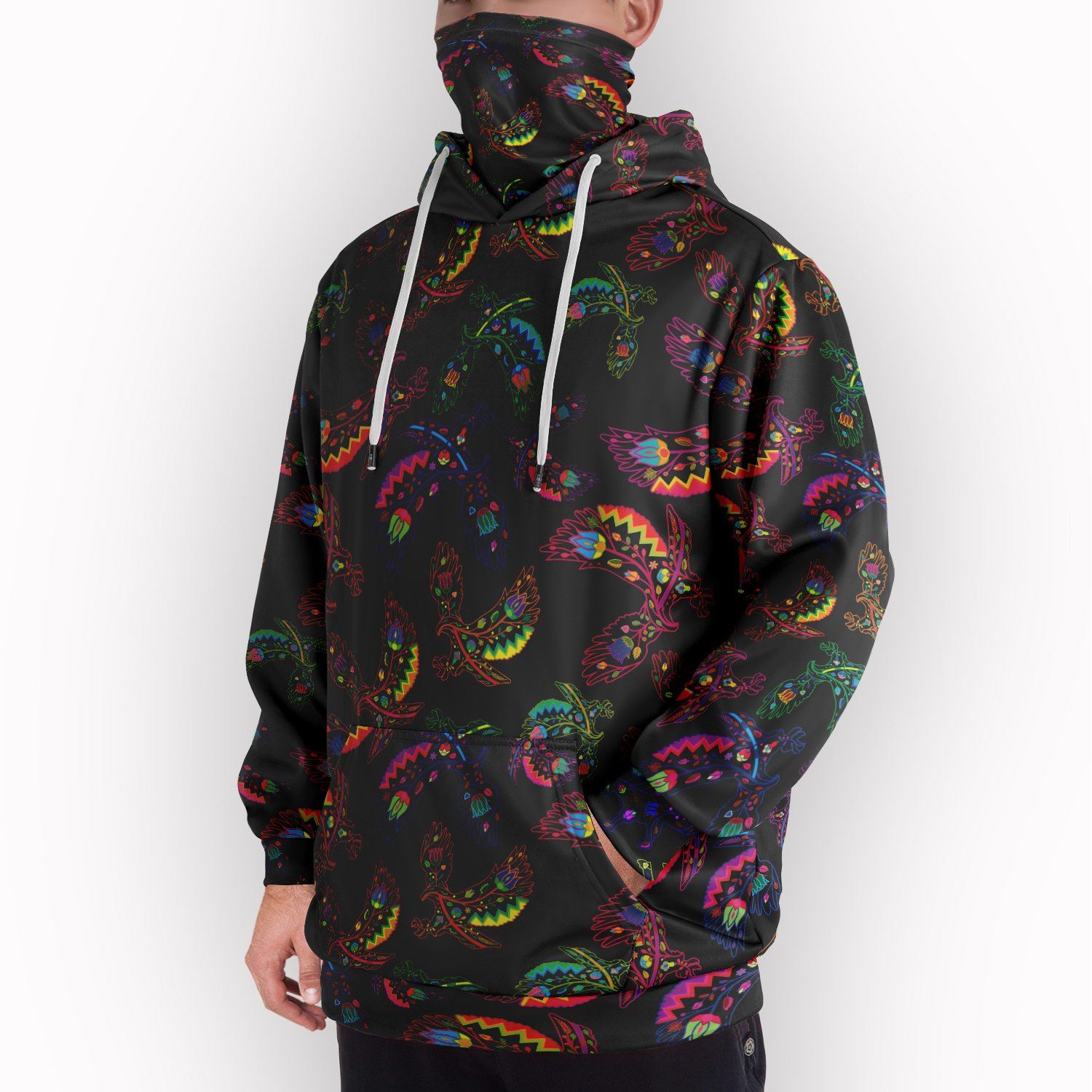 Neon Floral Eagles Hoodie with Face Cover 49 Dzine 