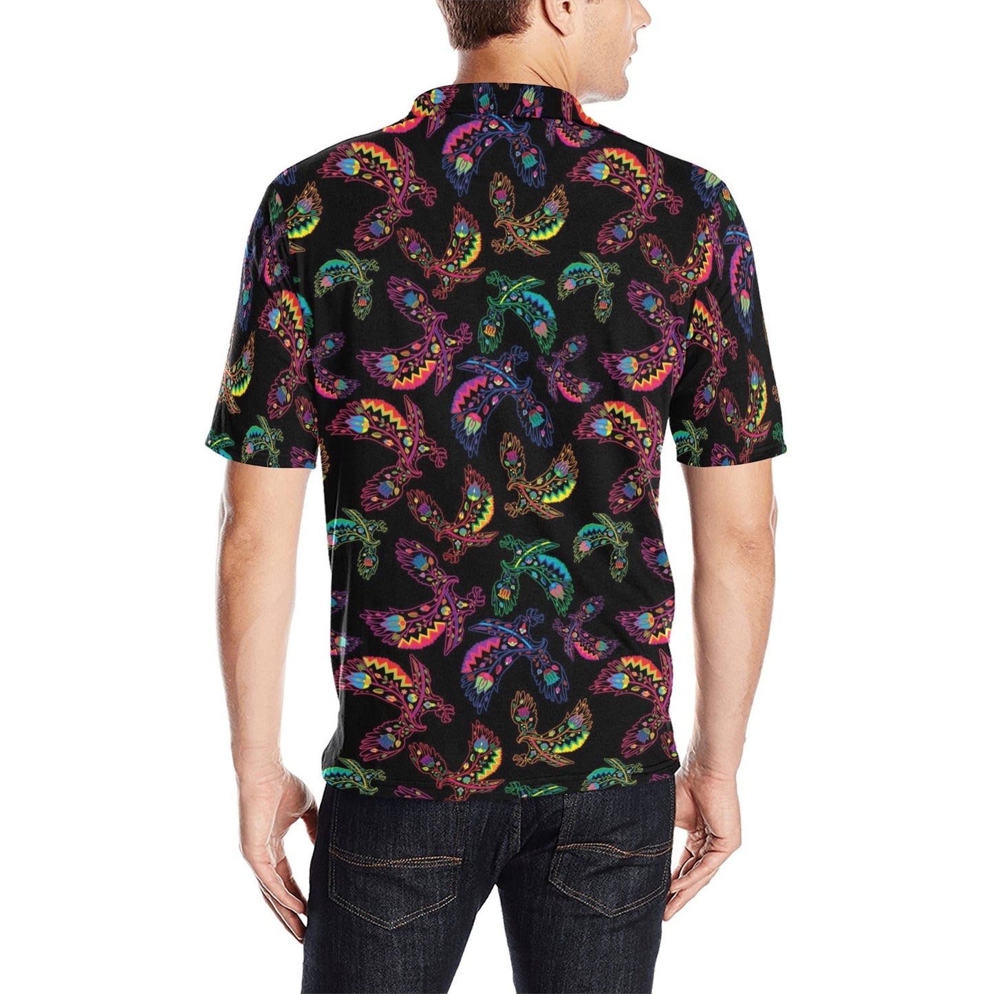 Neon Floral Eagles Men's All Over Print Polo Shirt (Model T55) Men's Polo Shirt (Model T55) e-joyer 