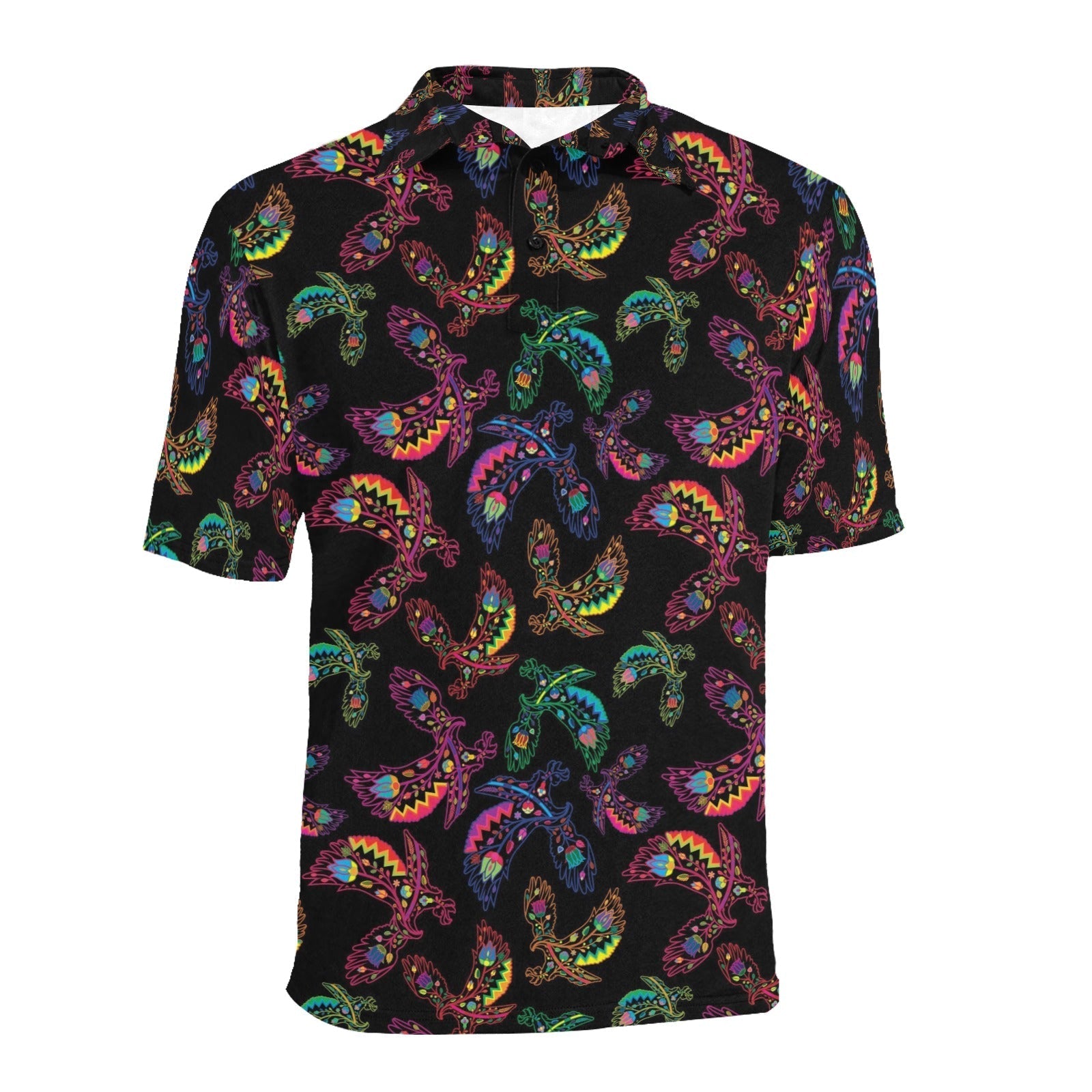 Neon Floral Eagles Men's All Over Print Polo Shirt (Model T55) Men's Polo Shirt (Model T55) e-joyer 