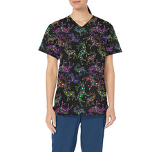 Load image into Gallery viewer, Neon Floral Elks All Over Print Scrub Top Scrub Top e-joyer 
