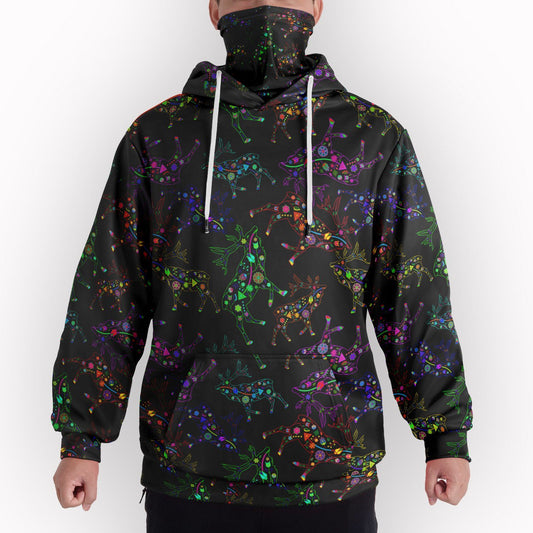 Neon Floral Elks Hoodie with Face Cover 49 Dzine 