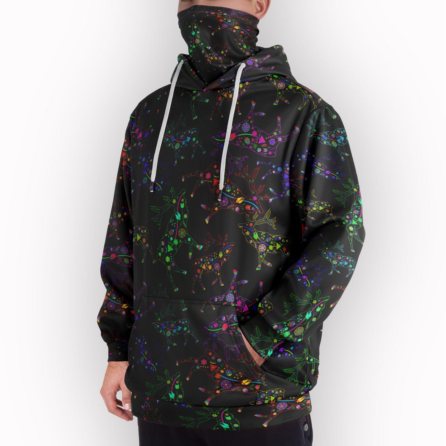 Neon Floral Elks Hoodie with Face Cover 49 Dzine 