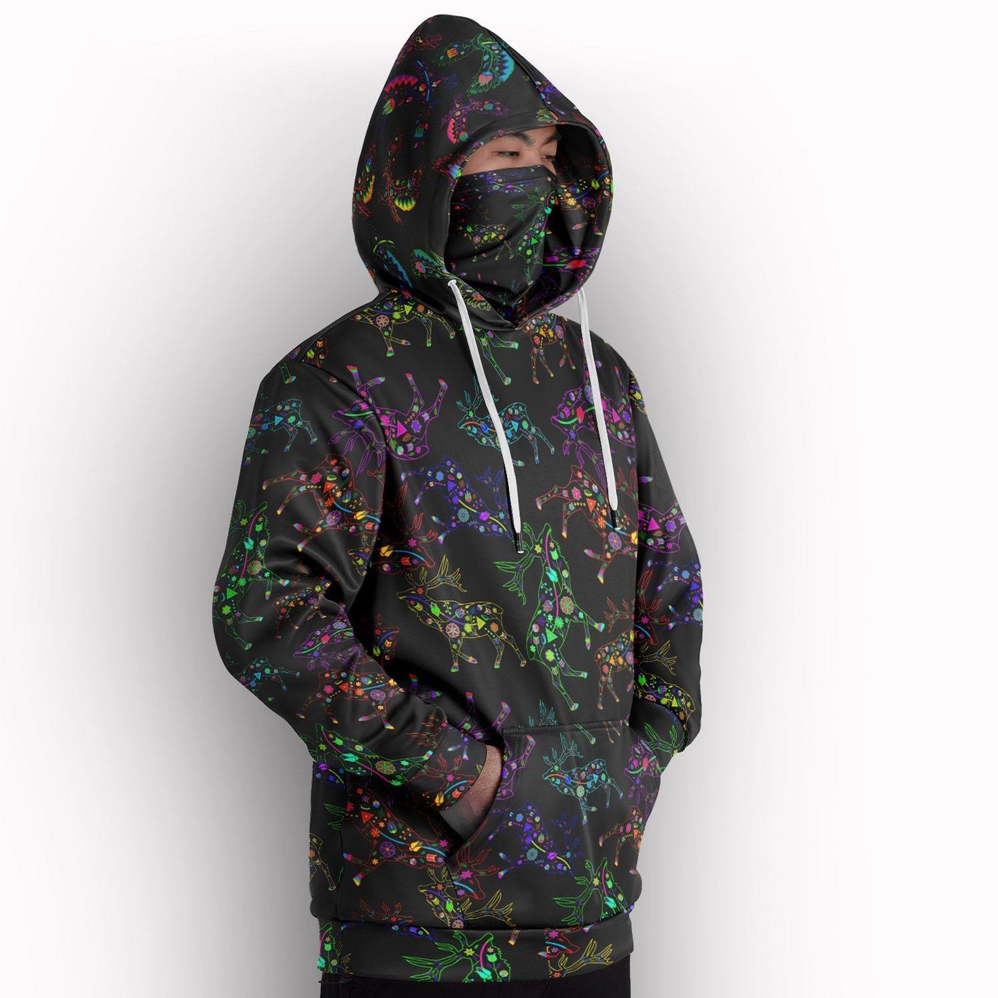 Neon Floral Elks Hoodie with Face Cover 49 Dzine 