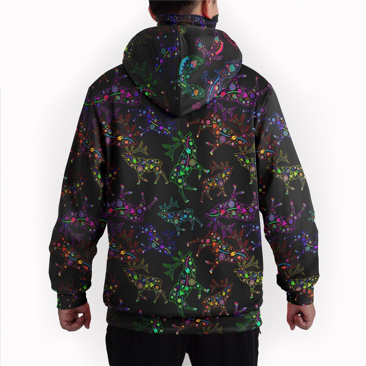 Neon Floral Elks Hoodie with Face Cover 49 Dzine 