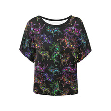 Load image into Gallery viewer, Neon Floral Elks Women&#39;s Batwing-Sleeved Blouse T shirt (Model T44) Women&#39;s Batwing-Sleeved Blouse T shirt (T44) e-joyer 
