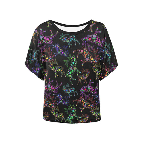 Neon Floral Elks Women's Batwing-Sleeved Blouse T shirt (Model T44) Women's Batwing-Sleeved Blouse T shirt (T44) e-joyer 