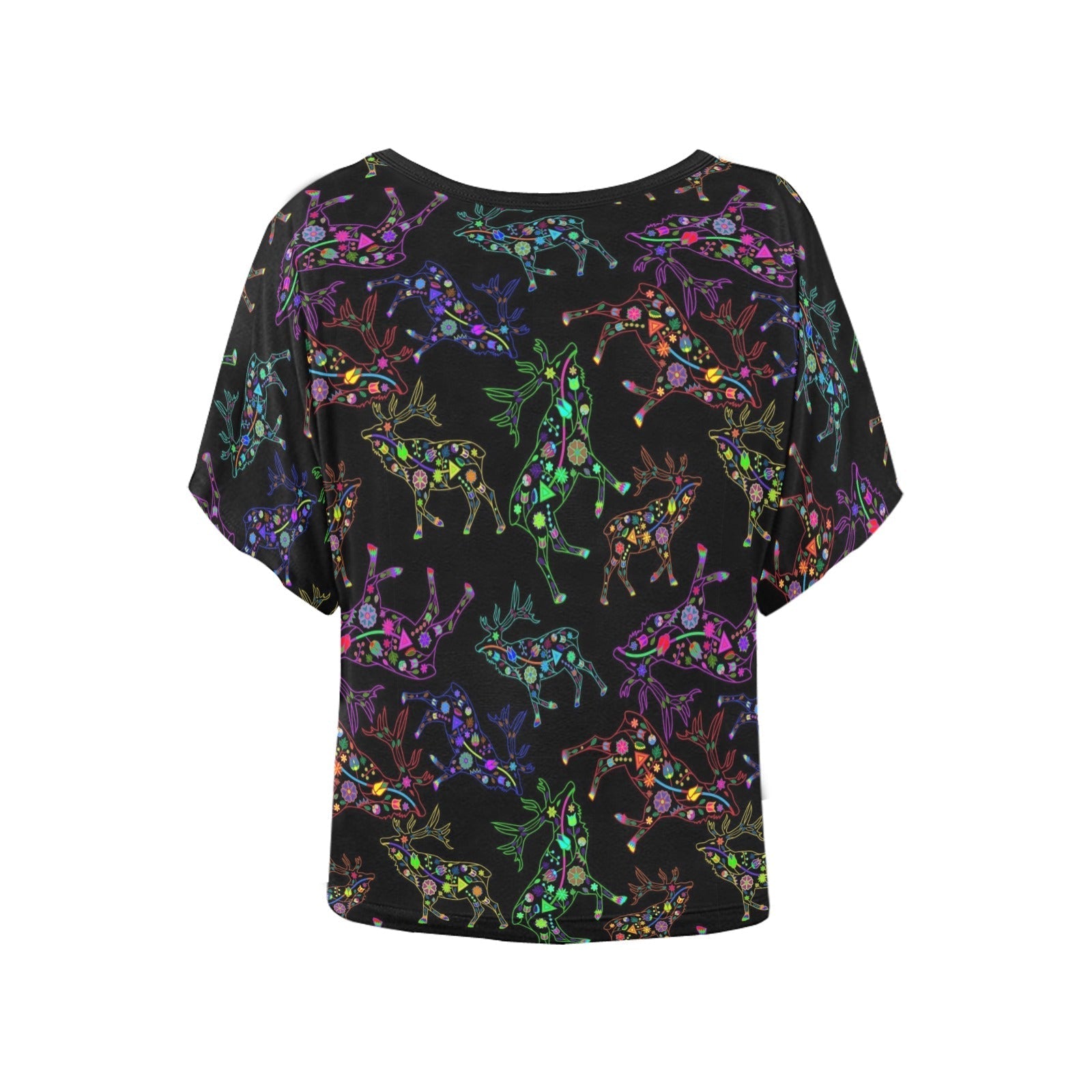 Neon Floral Elks Women's Batwing-Sleeved Blouse T shirt (Model T44) Women's Batwing-Sleeved Blouse T shirt (T44) e-joyer 