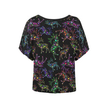 Load image into Gallery viewer, Neon Floral Elks Women&#39;s Batwing-Sleeved Blouse T shirt (Model T44) Women&#39;s Batwing-Sleeved Blouse T shirt (T44) e-joyer 
