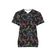 Load image into Gallery viewer, Neon Floral Horses All Over Print Scrub Top Scrub Top e-joyer 
