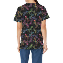 Load image into Gallery viewer, Neon Floral Horses All Over Print Scrub Top Scrub Top e-joyer 
