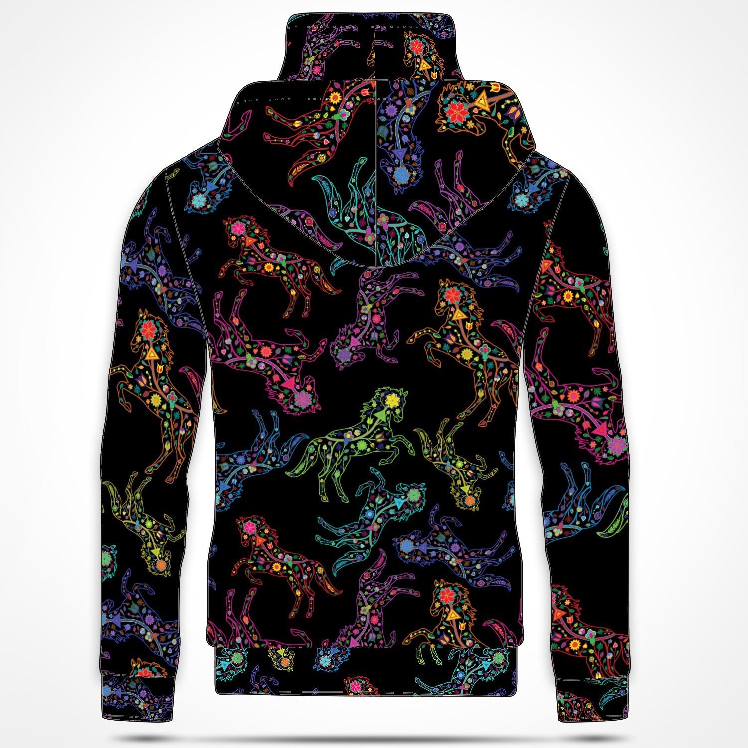 Neon Floral Horses Hoodie with Face Cover 49 Dzine 