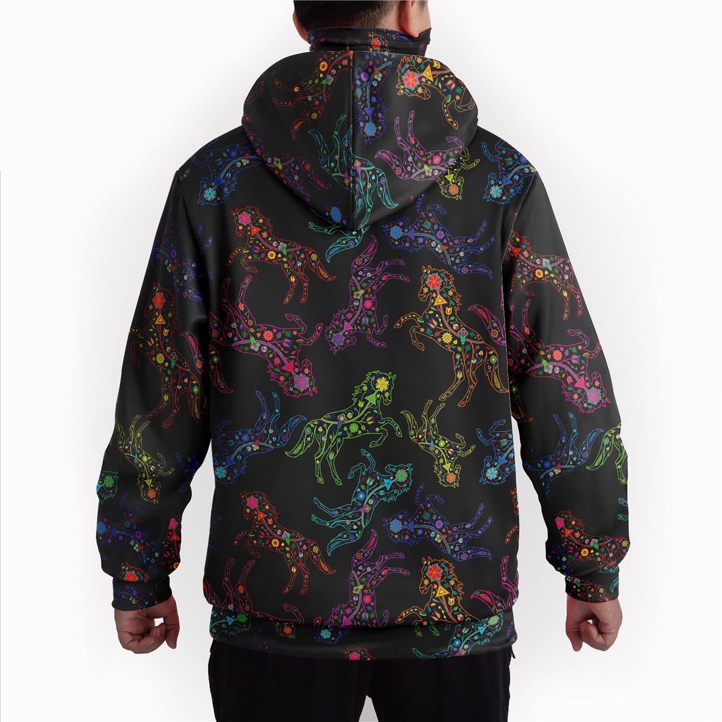 Neon Floral Horses Hoodie with Face Cover 49 Dzine 