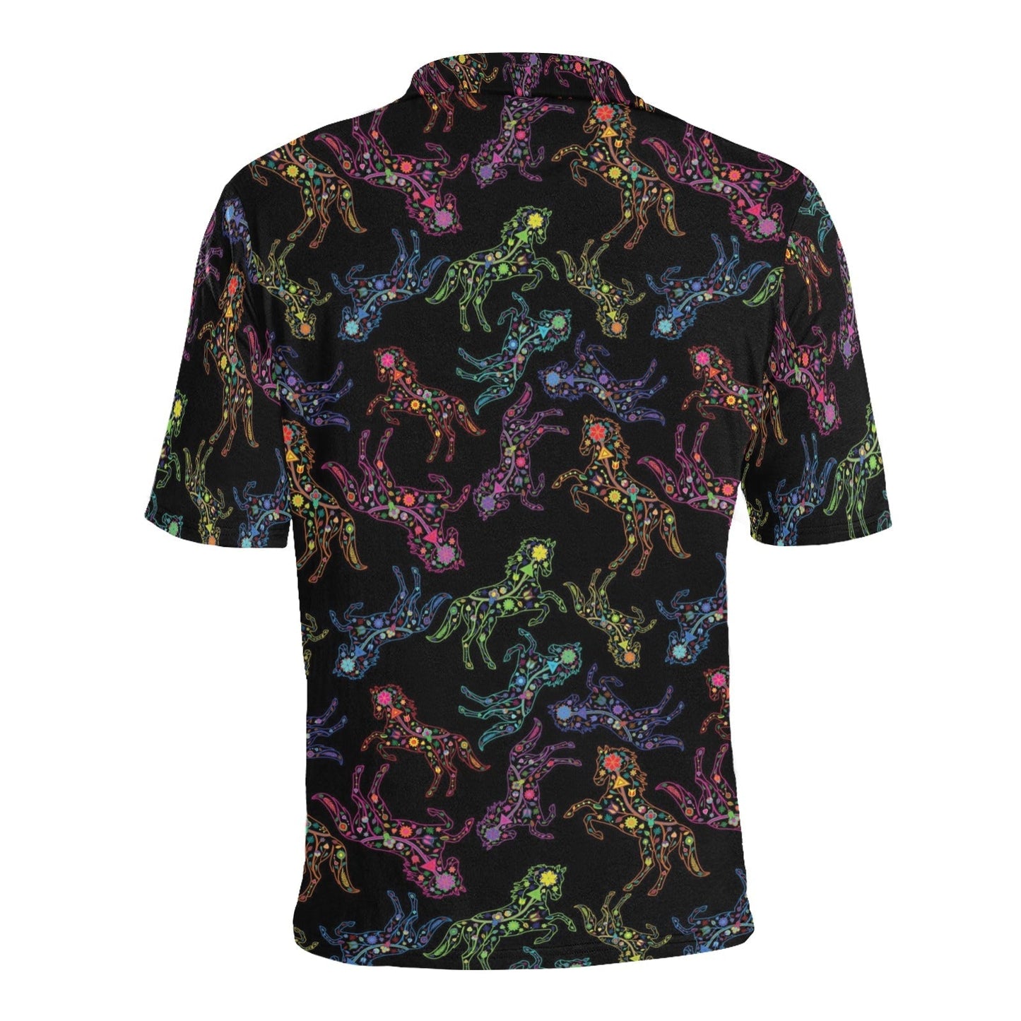 Neon Floral Horses Men's All Over Print Polo Shirt (Model T55) Men's Polo Shirt (Model T55) e-joyer 