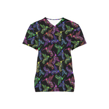 Load image into Gallery viewer, Neon Floral Hummingbirds All Over Print Scrub Top Scrub Top e-joyer 
