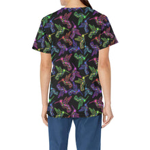 Load image into Gallery viewer, Neon Floral Hummingbirds All Over Print Scrub Top Scrub Top e-joyer 
