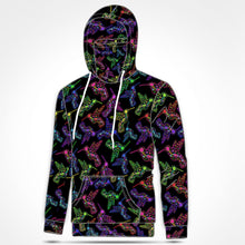 Load image into Gallery viewer, Neon Floral Hummingbirds Hoodie with Face Cover 49 Dzine 
