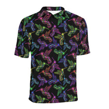 Load image into Gallery viewer, Neon Floral Hummingbirds Men&#39;s All Over Print Polo Shirt (Model T55) Men&#39;s Polo Shirt (Model T55) e-joyer 
