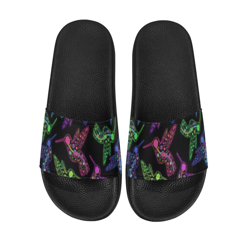 Neon Floral Hummingbirds Slide Sandals by 49 Dzine