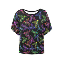 Load image into Gallery viewer, Neon Floral Hummingbirds Women&#39;s Batwing-Sleeved Blouse T shirt (Model T44) Women&#39;s Batwing-Sleeved Blouse T shirt (T44) e-joyer 
