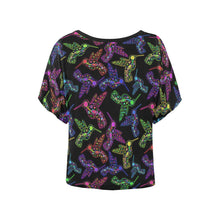 Load image into Gallery viewer, Neon Floral Hummingbirds Women&#39;s Batwing-Sleeved Blouse T shirt (Model T44) Women&#39;s Batwing-Sleeved Blouse T shirt (T44) e-joyer 
