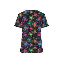 Load image into Gallery viewer, Neon Floral Turtle All Over Print Scrub Top Scrub Top e-joyer 
