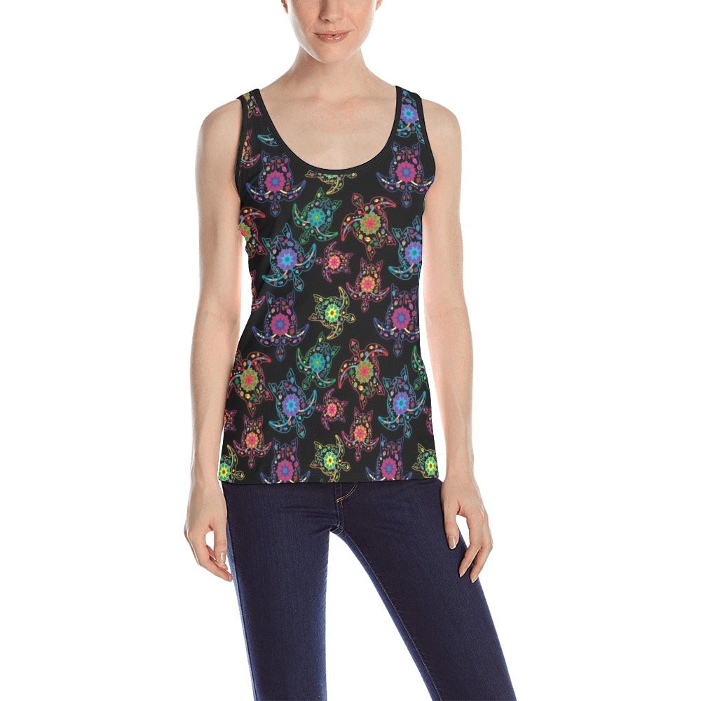 Neon Floral Turtle All Over Print Tank Top for Women (Model T43) All Over Print Tank Top for Women (T43) e-joyer 