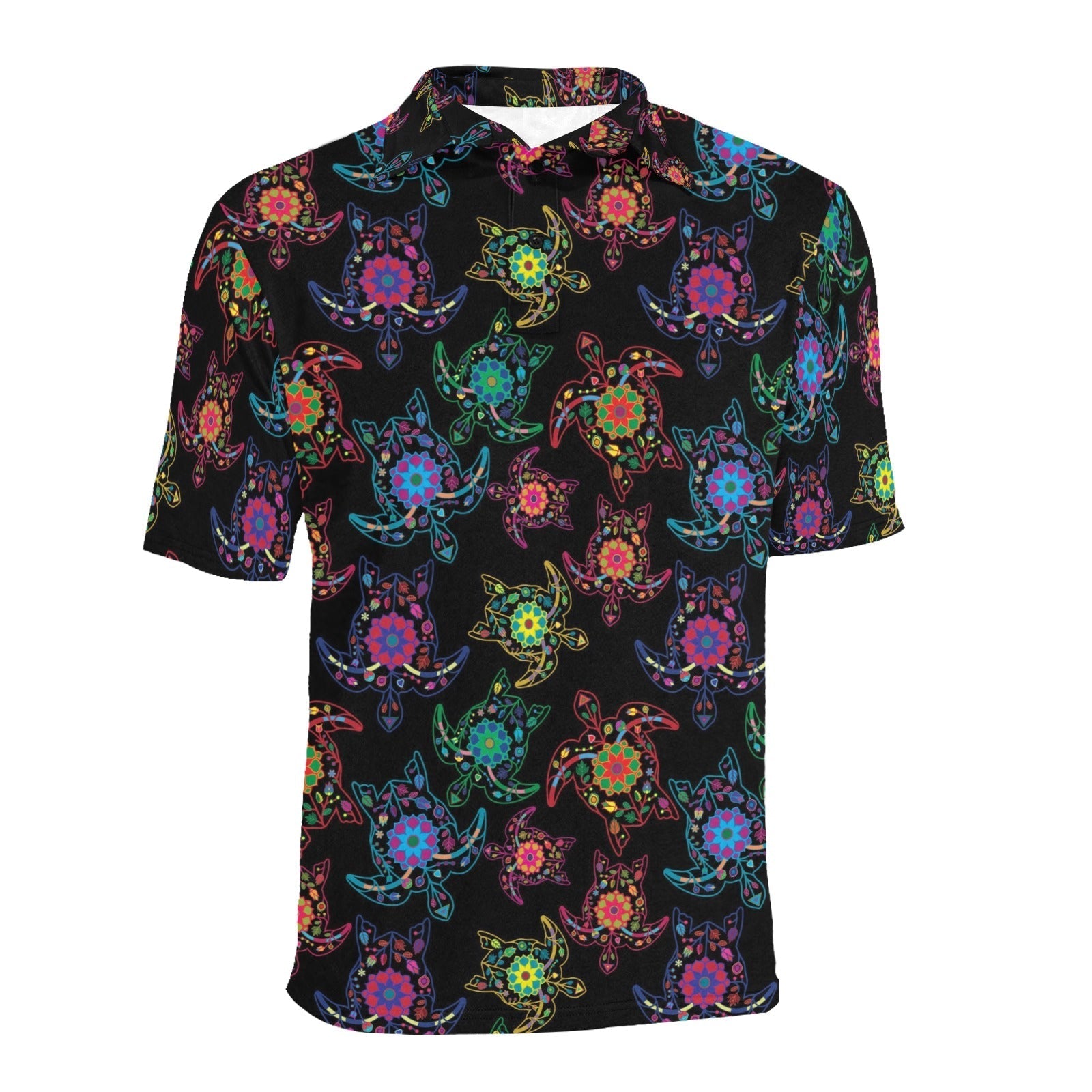 Neon Floral Turtle Men's All Over Print Polo Shirt (Model T55) Men's Polo Shirt (Model T55) e-joyer 