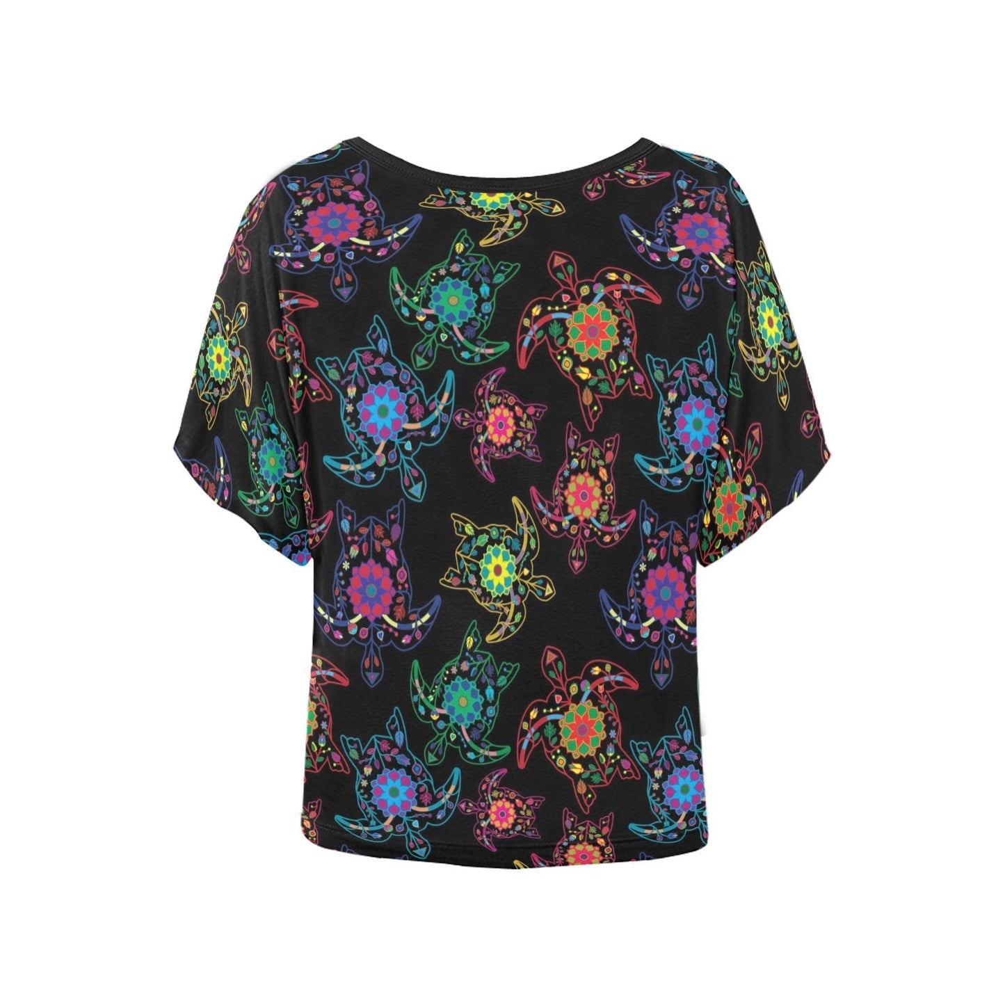 Neon Floral Turtle Women's Batwing-Sleeved Blouse T shirt (Model T44) Women's Batwing-Sleeved Blouse T shirt (T44) e-joyer 