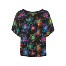 Load image into Gallery viewer, Neon Floral Turtle Women&#39;s Batwing-Sleeved Blouse T shirt (Model T44) Women&#39;s Batwing-Sleeved Blouse T shirt (T44) e-joyer 
