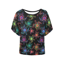 Load image into Gallery viewer, Neon Floral Turtle Women&#39;s Batwing-Sleeved Blouse T shirt (Model T44) Women&#39;s Batwing-Sleeved Blouse T shirt (T44) e-joyer 
