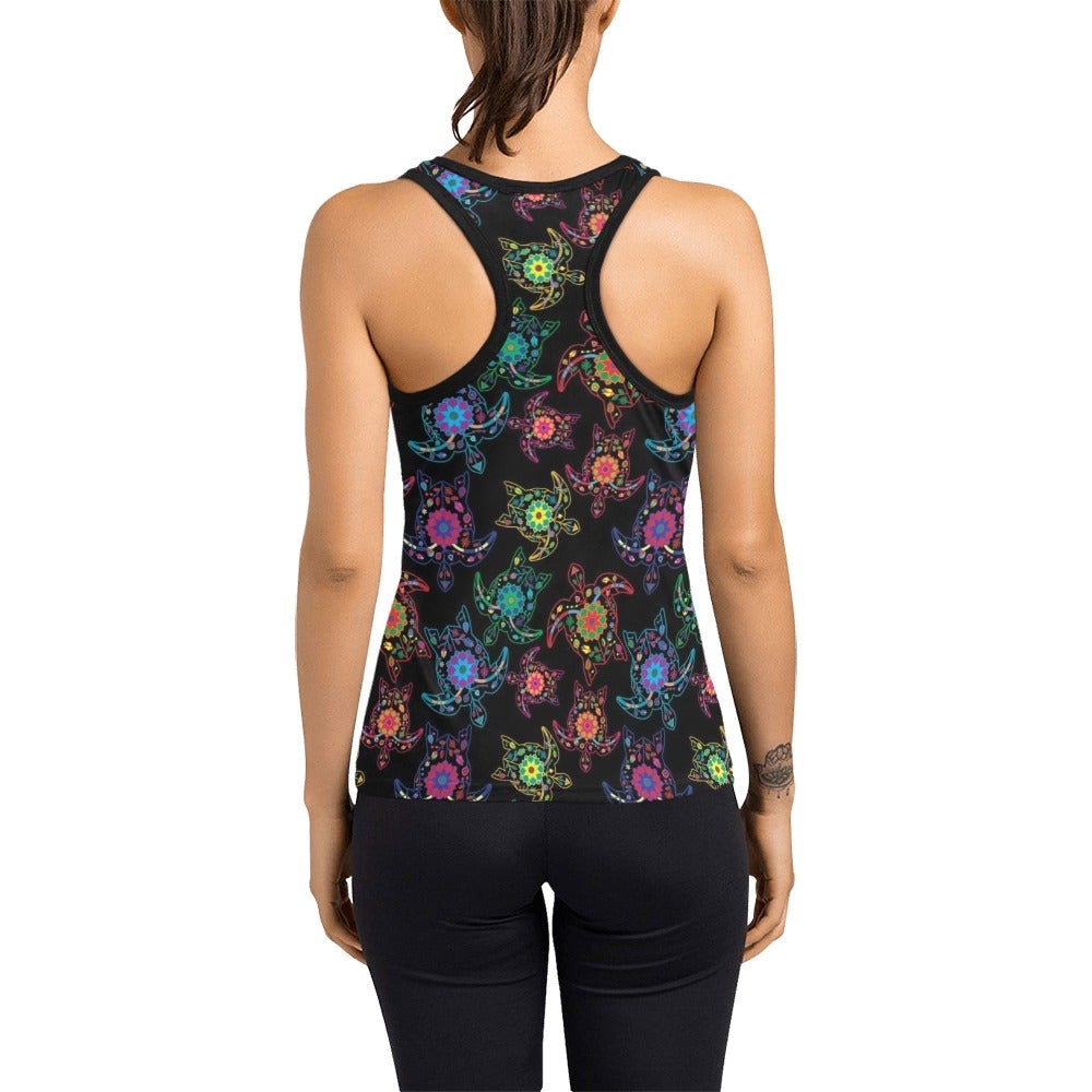 Neon Floral Turtle Women's Racerback Tank Top (Model T60) Racerback Tank Top (T60) e-joyer 