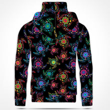 Load image into Gallery viewer, Neon Floral Turtles Hoodie with Face Cover 49 Dzine 
