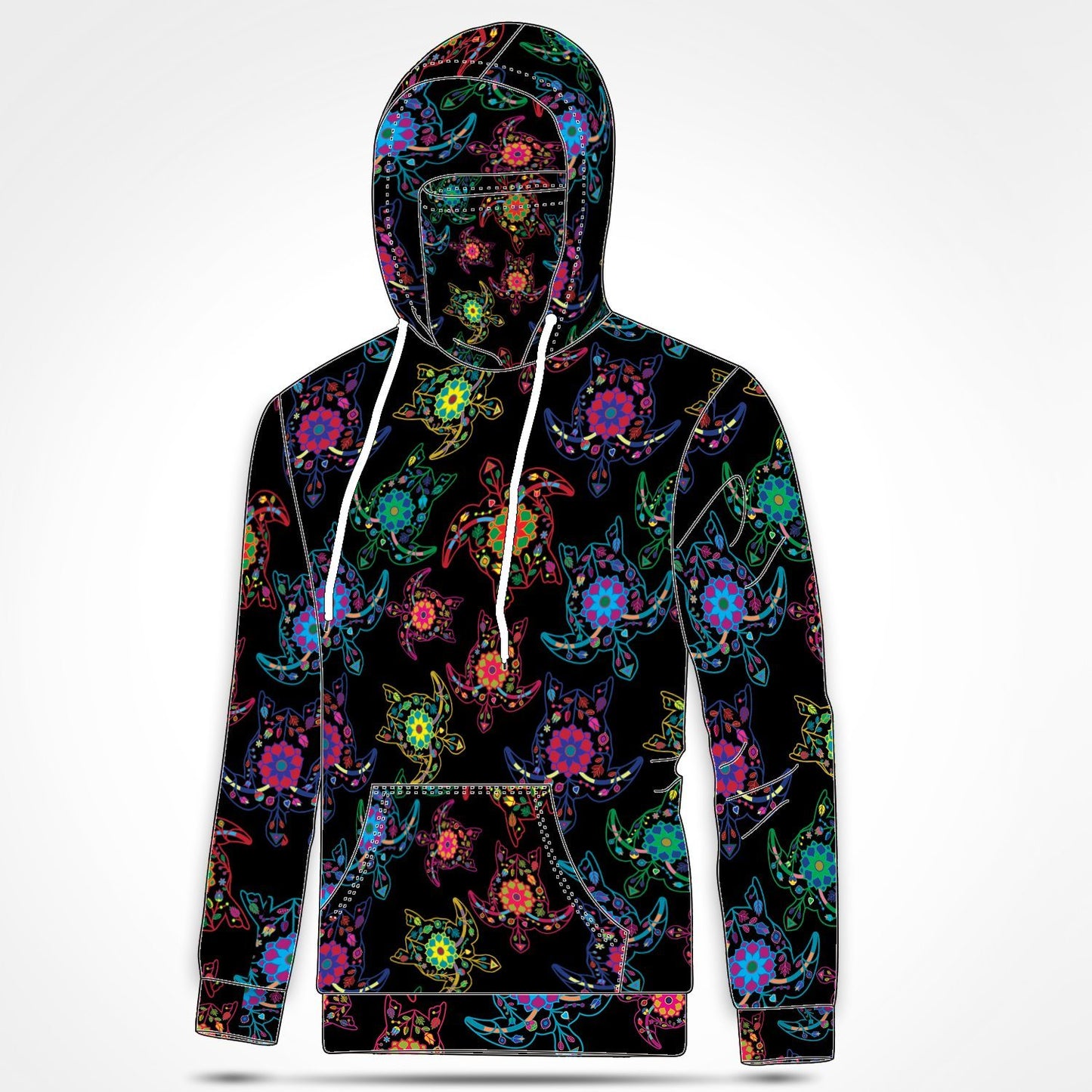 Neon Floral Turtles Hoodie with Face Cover 49 Dzine 