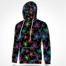 Load image into Gallery viewer, Neon Floral Turtles Hoodie with Face Cover 49 Dzine 
