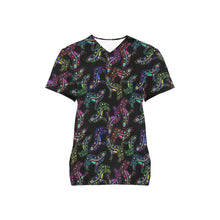 Load image into Gallery viewer, Neon Floral Wolves All Over Print Scrub Top Scrub Top e-joyer 
