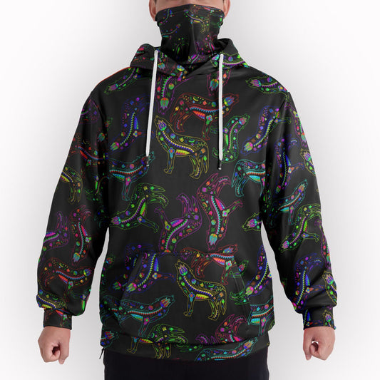 Neon Floral Wolves Hoodie with Face Cover 49 Dzine 