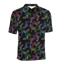 Load image into Gallery viewer, Neon Floral Wolves Men&#39;s All Over Print Polo Shirt (Model T55) Men&#39;s Polo Shirt (Model T55) e-joyer 
