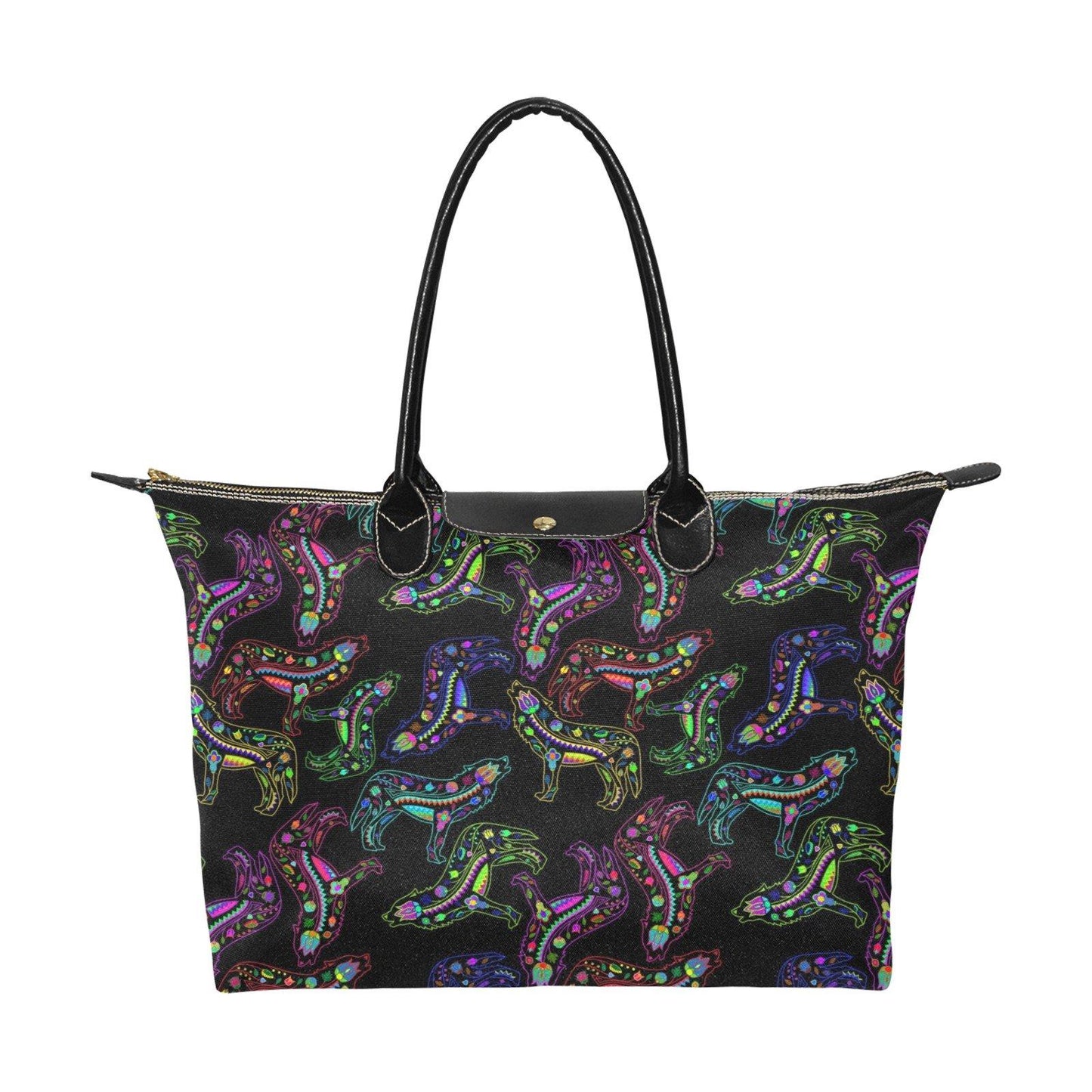 Neon Floral Wolves Single-Shoulder Lady Handbag (Model 1714) bag e-joyer 