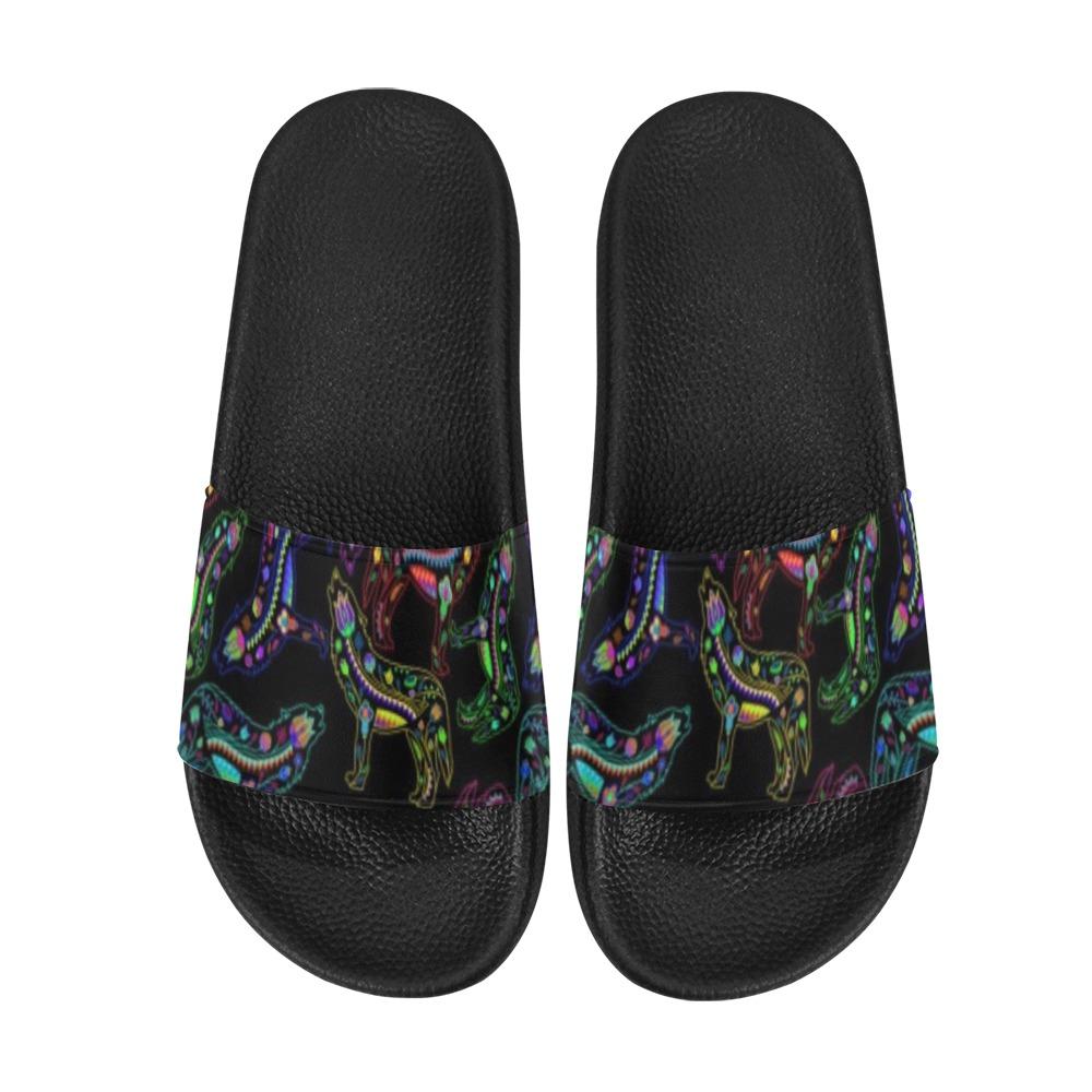Neon Floral Wolves Slide Sandals by 49 Dzine
