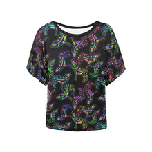 Load image into Gallery viewer, Neon Floral Wolves Women&#39;s Batwing-Sleeved Blouse T shirt (Model T44) Women&#39;s Batwing-Sleeved Blouse T shirt (T44) e-joyer 
