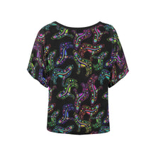 Load image into Gallery viewer, Neon Floral Wolves Women&#39;s Batwing-Sleeved Blouse T shirt (Model T44) Women&#39;s Batwing-Sleeved Blouse T shirt (T44) e-joyer 
