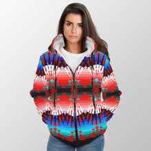 Load image into Gallery viewer, Northwest Ribbonwork Bustles Sherpa Hoodie 49 Dzine 
