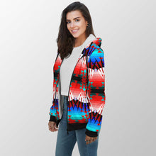 Load image into Gallery viewer, Northwest Ribbonwork Bustles Sherpa Hoodie 49 Dzine 
