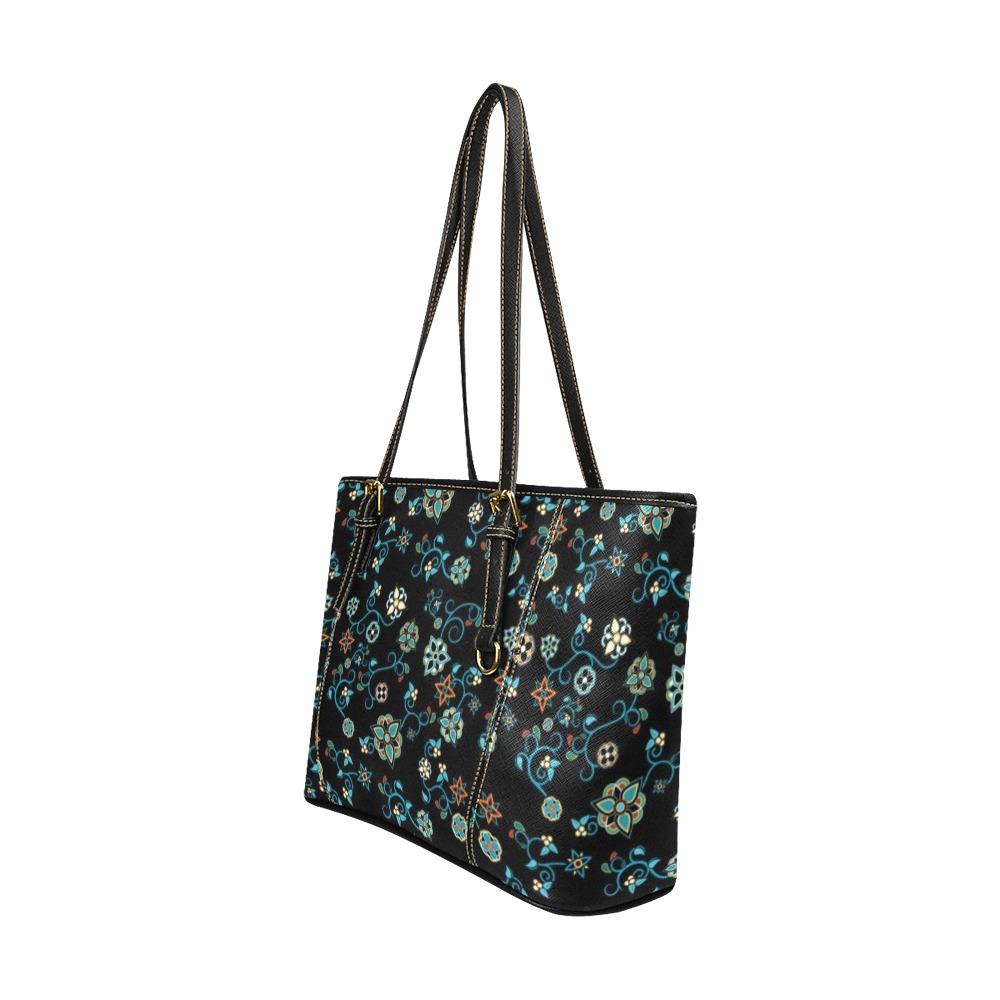 Ocean Bloom Leather Tote Bag/Large (Model 1640) Leather Tote Bag (1640) e-joyer 