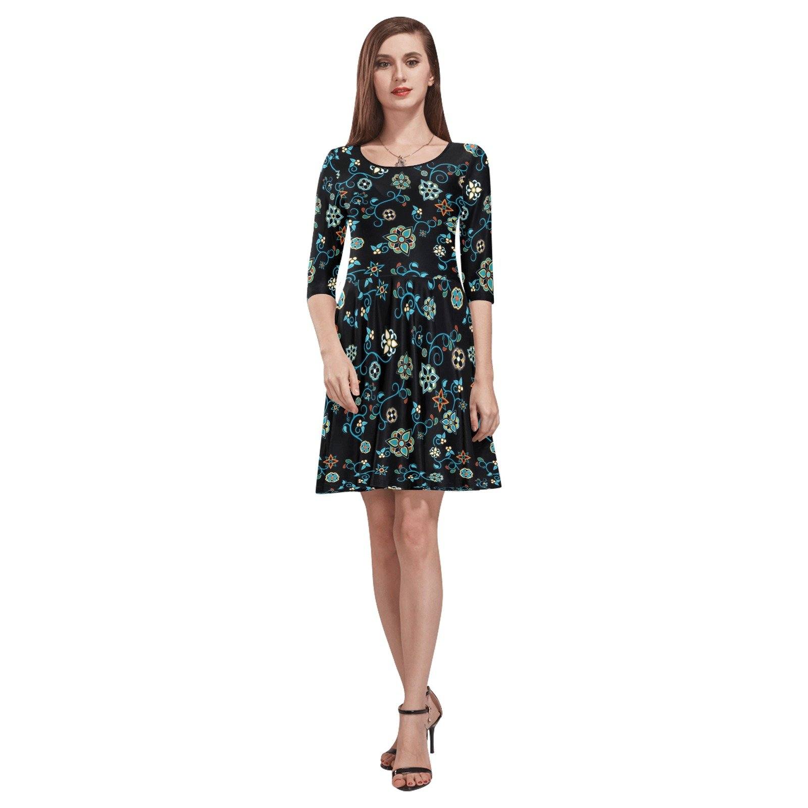 Ocean Bloom Tethys Half-Sleeve Skater Dress(Model D20) Tethys Half-Sleeve Skater Dress (D20) e-joyer 